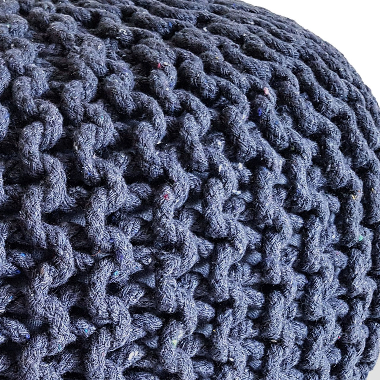 Knitted pouf – chunky knitted pouf made of recycled cotton in a natural shade