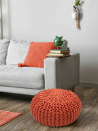 Strickhocker pouf – hand-crocheted cotton in terracotta