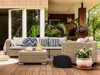 Mira pouf – knitted pouf made of recycled plastic in sparkling aqua