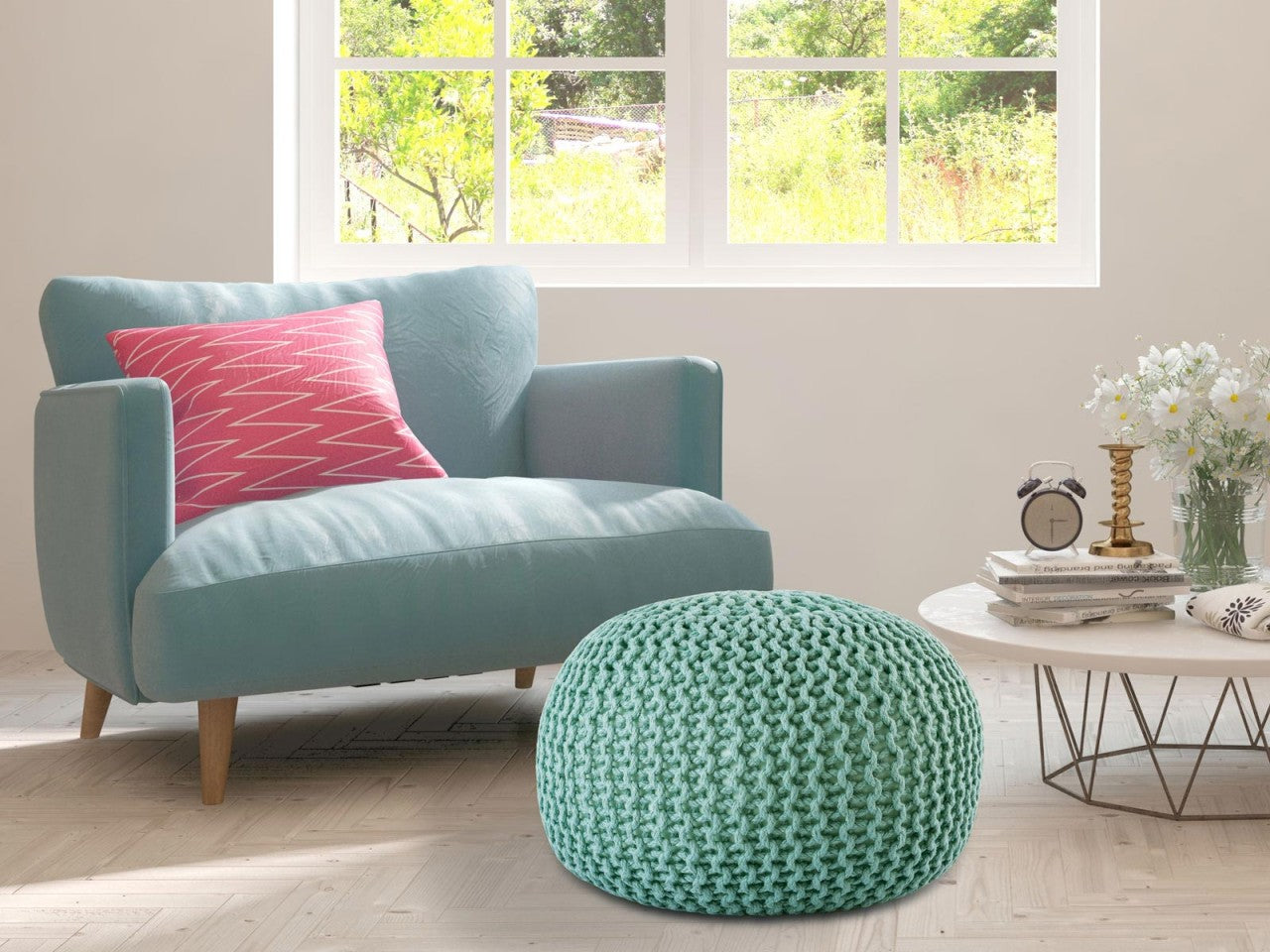 Premium Pouf – luxurious knitted pouf made of recycled plastic in anthracite