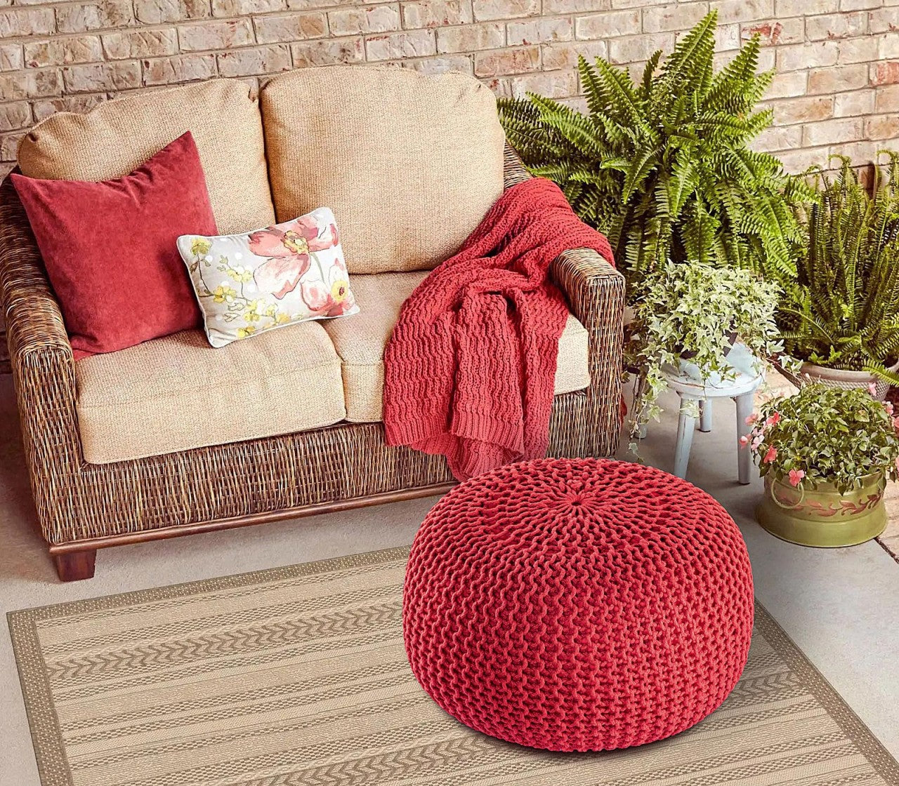 Zitpoef Strickhocker – gebreide poef in warme tinten