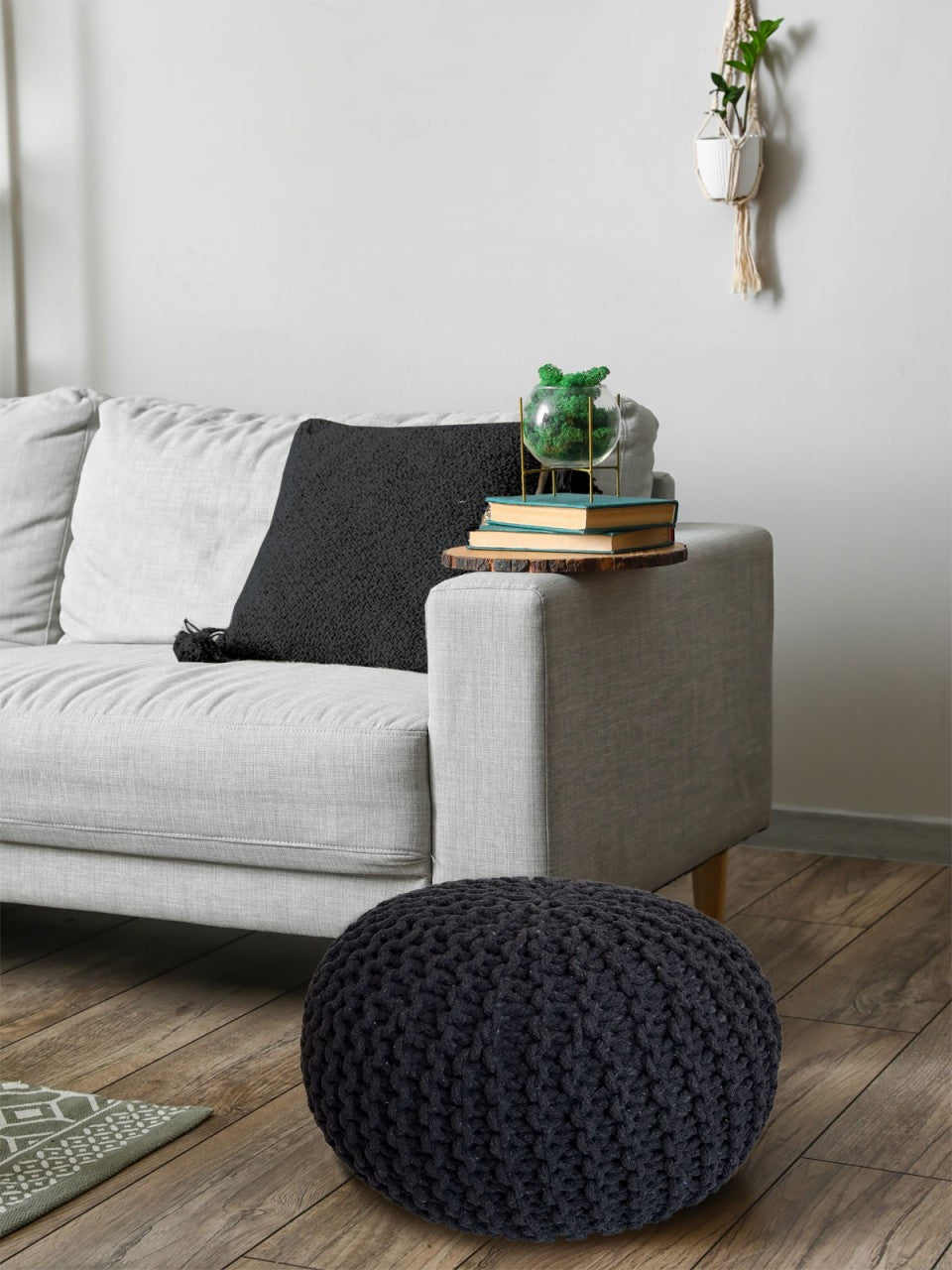 Strick-Hocker pouf – hand-woven cotton in various colors