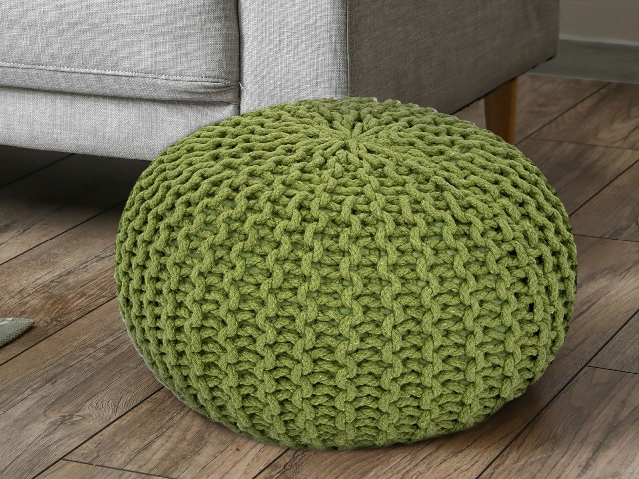 Zitpoef Strick – grofgebreide poef van gerecycled katoen in diverse kleuren