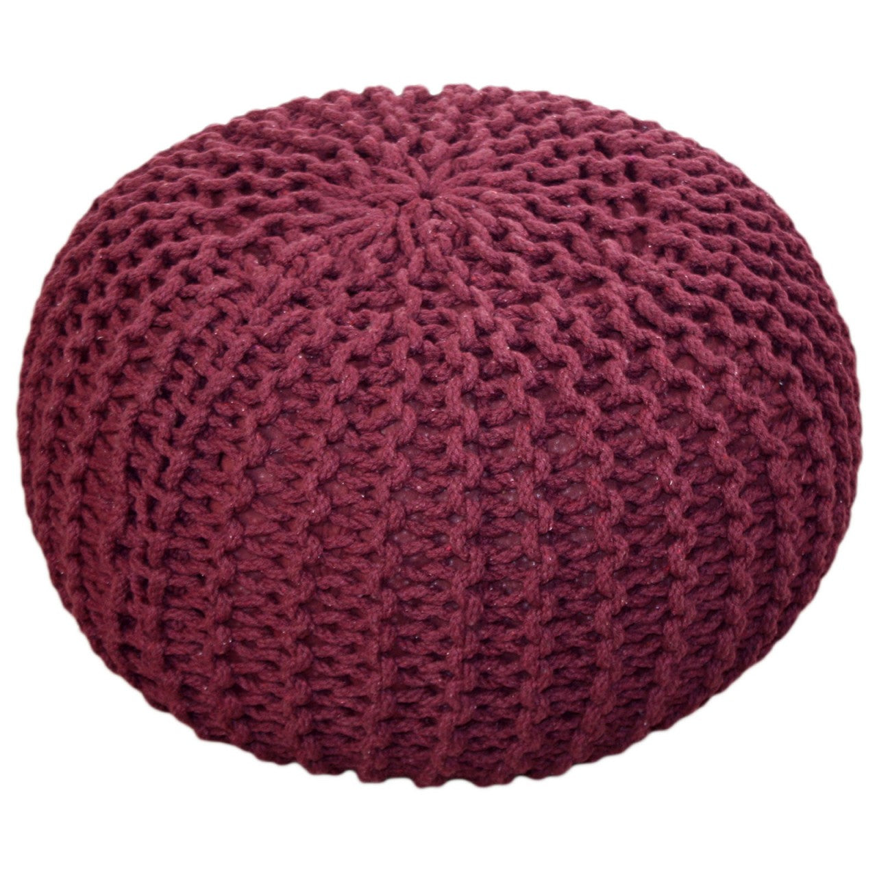 Knitted Pouf - Handwoven Cotton in Bordeaux