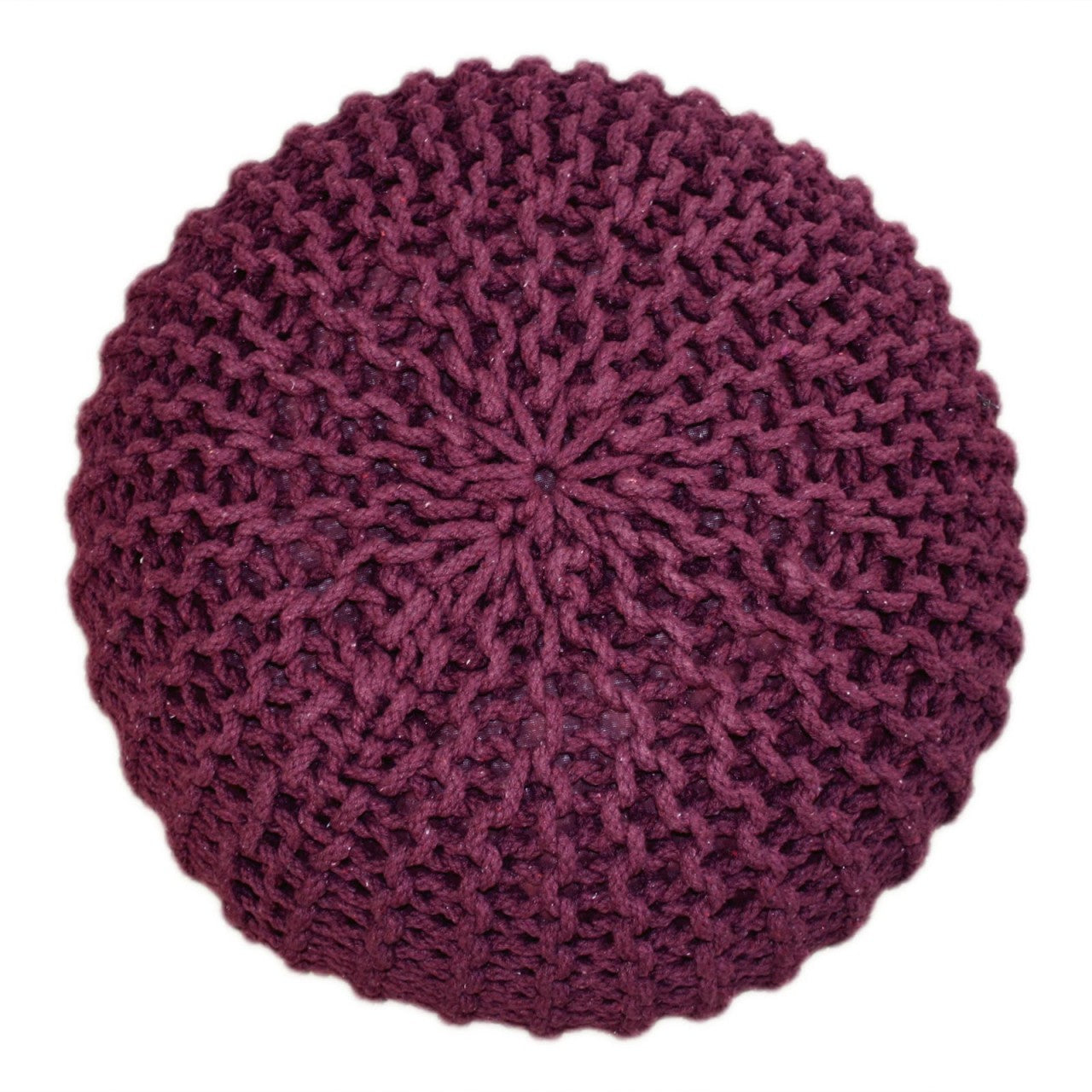 Knitted Pouf - Handwoven Cotton in Bordeaux