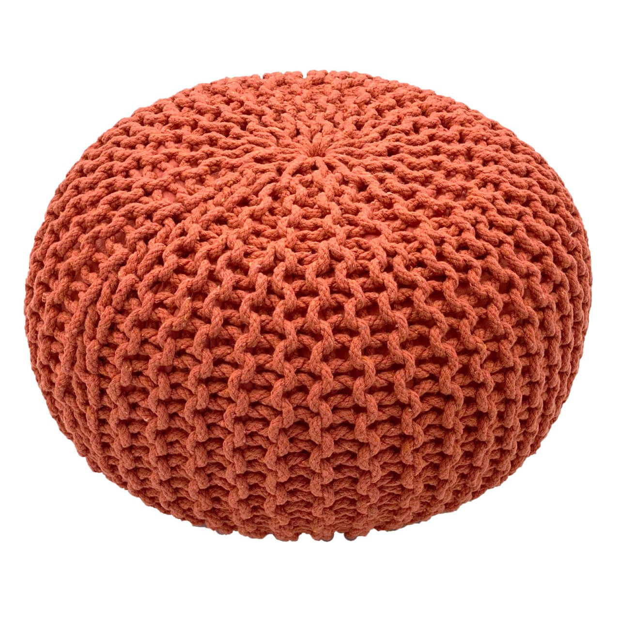Zitpoef Terra – grofgebreide poef van gerecycled katoen in terracotta