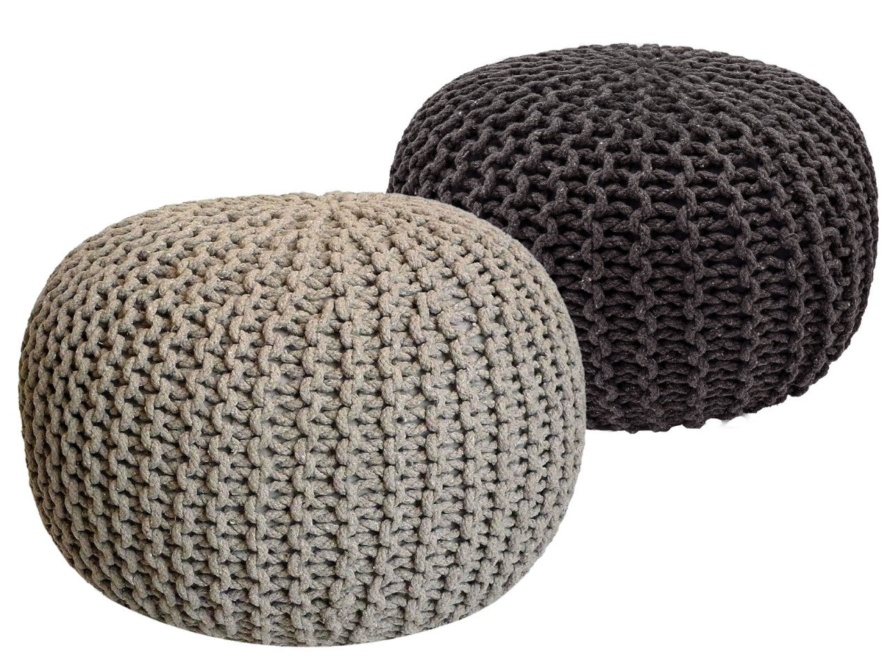 Zitpoef Set 2 – handgemaakt van gerecycled katoen in beige en grijs