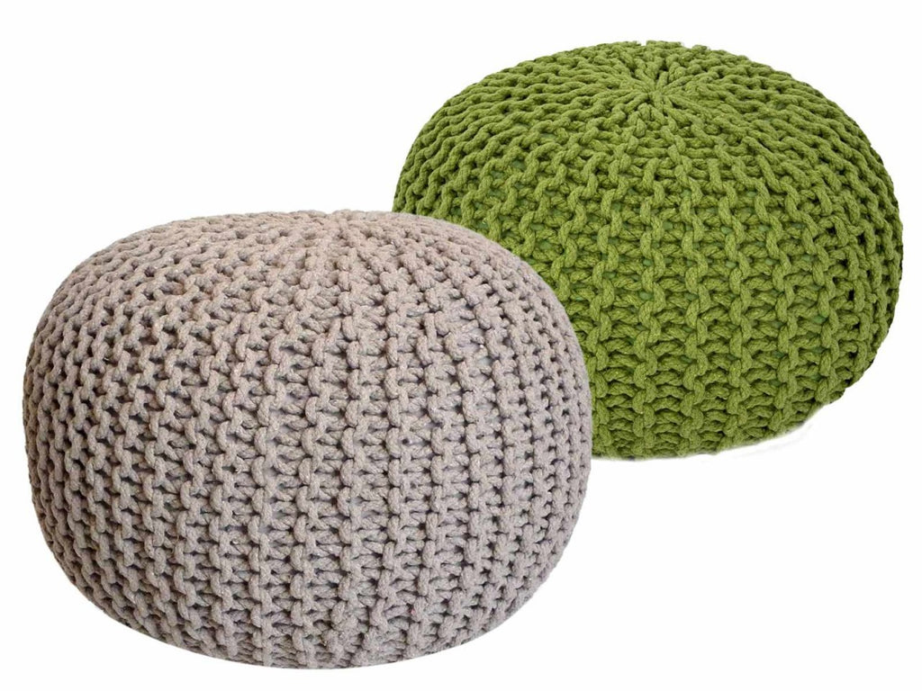 Zitpoef Duo – handgehaakte katoen in beige met neon accenten