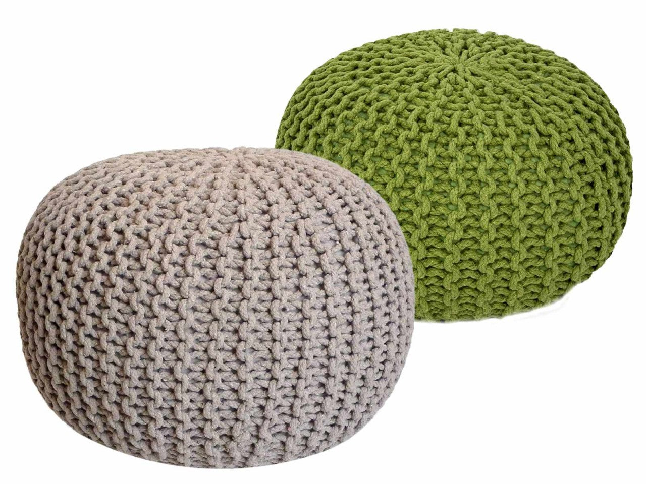 Zitpoef Duo – handgehaakte katoen in beige met neon accenten