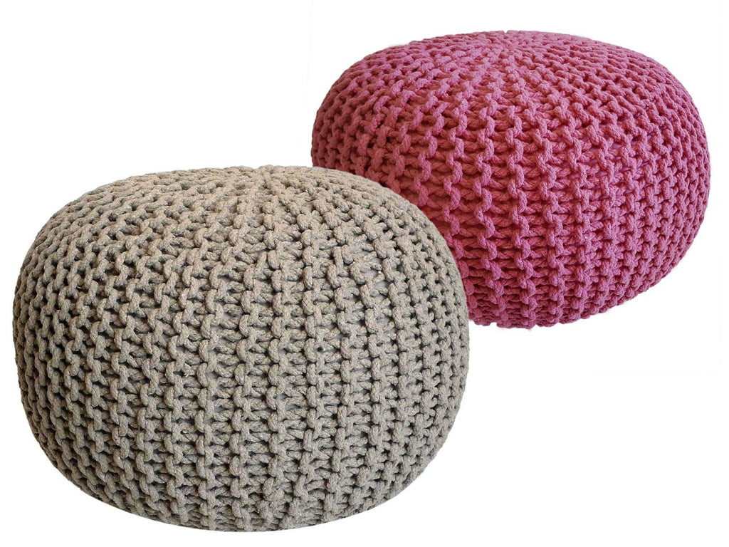 Zitpoef Luxe – handgehaakte poef in beige en roze
