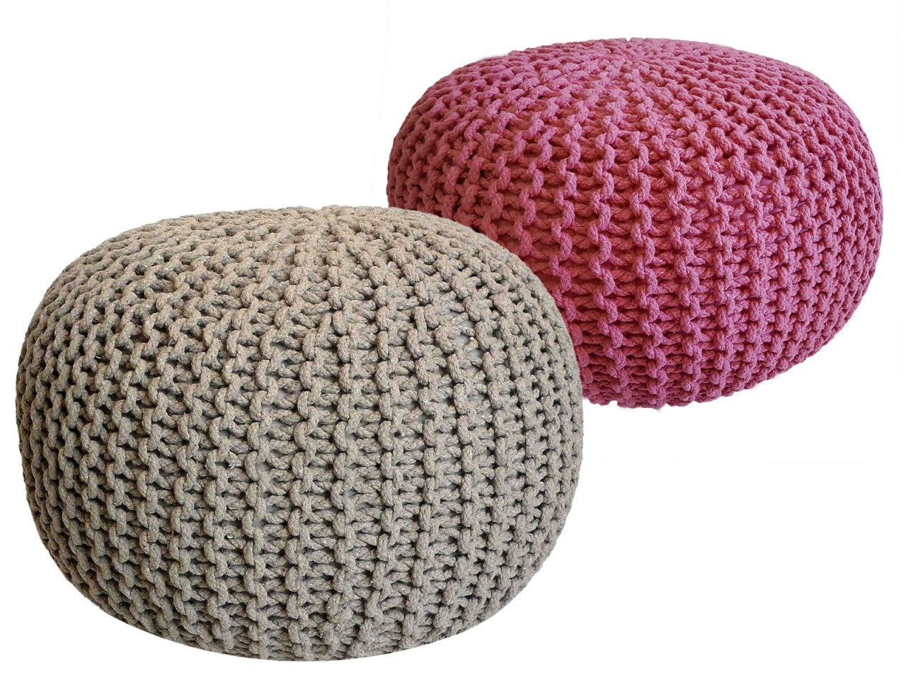 Zitpoef Luxe – handgehaakte poef in beige en roze
