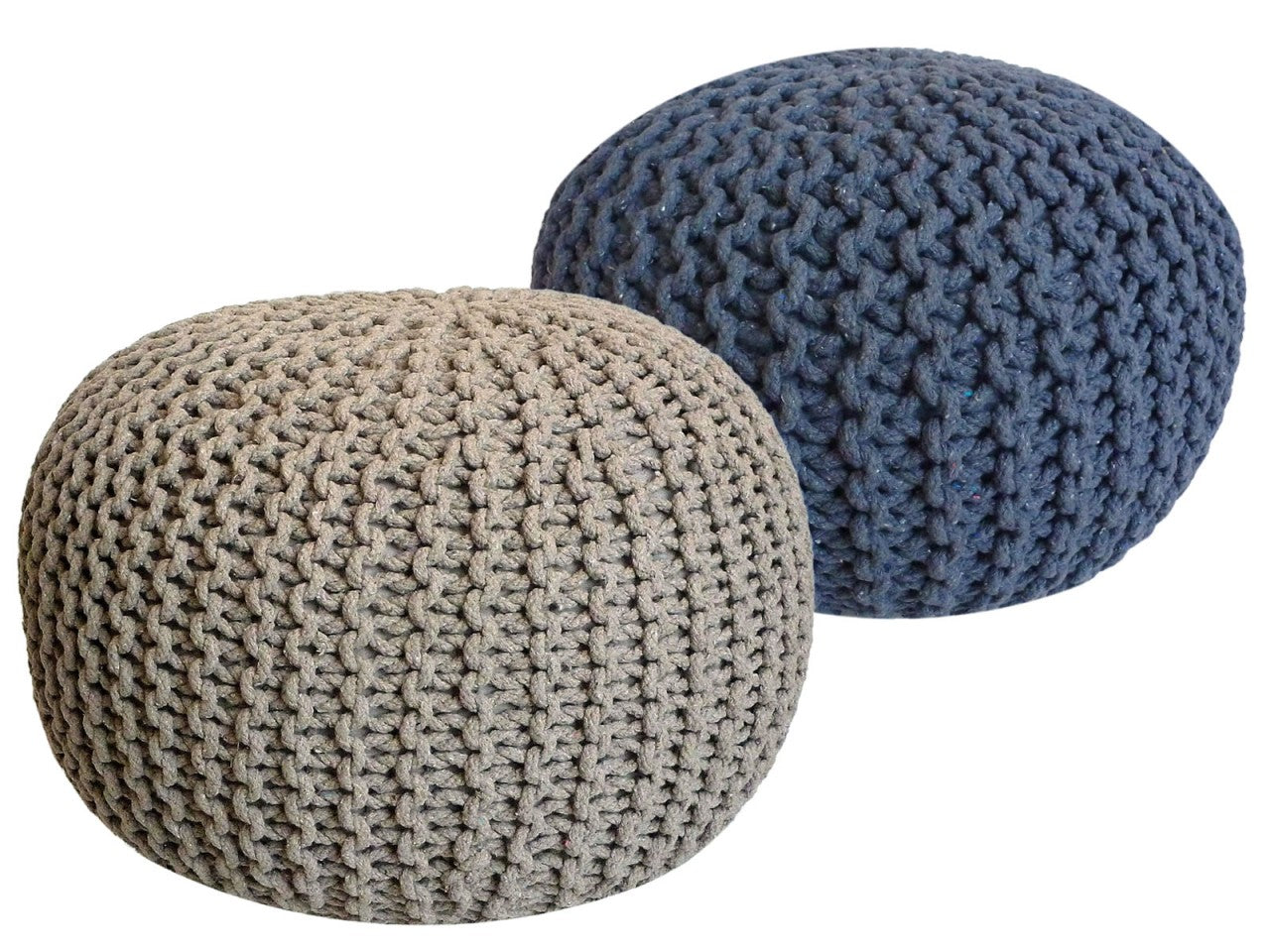 Zitpoef Duo – handgehaakt poef in warm beige en blauw