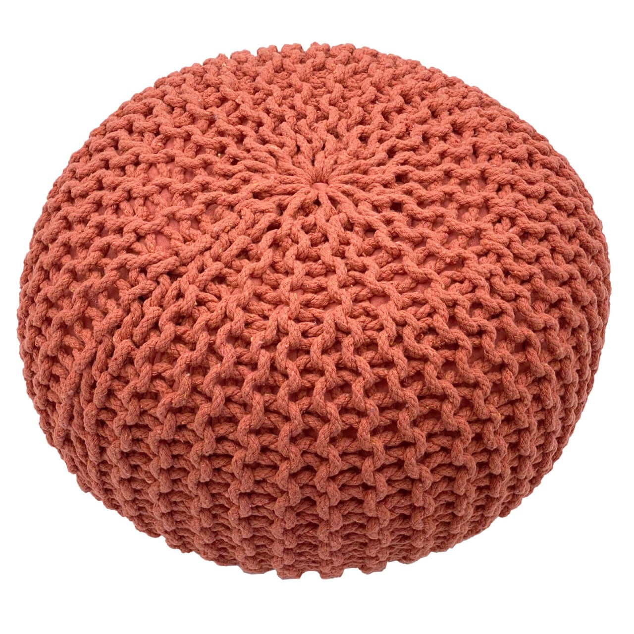 Zitpoef Terra – handgemaakt van gerecycled katoen in terracotta en wit