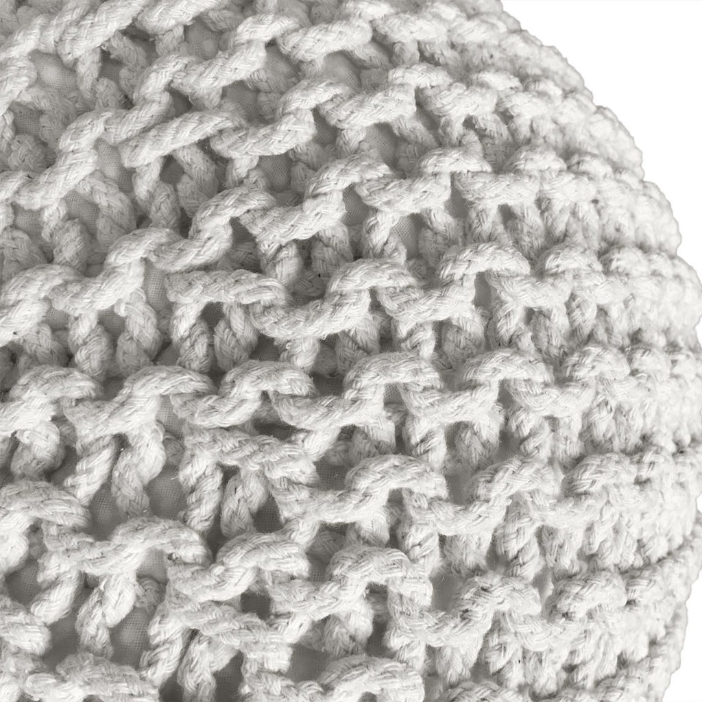 Zitpoef Trio – handgebreide poefs in antraciet, beige en wit