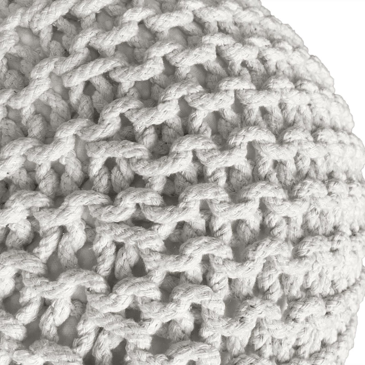 Zitpoef Trio – handgebreide poefs in antraciet, beige en wit