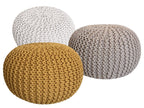 Zitpoef Trine – grofgebreide poef in wit, beige en geel