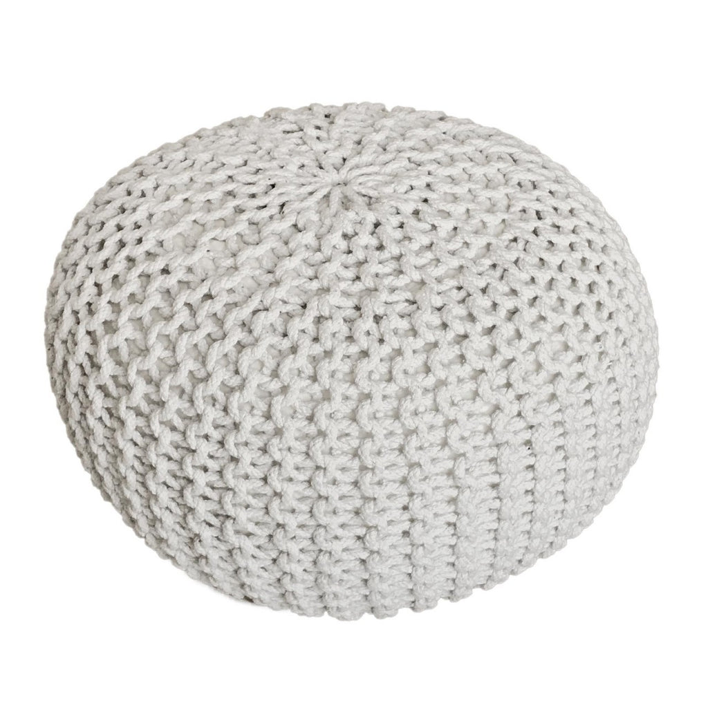 Zitpoef Trine – grofgebreide poef in wit, beige en geel