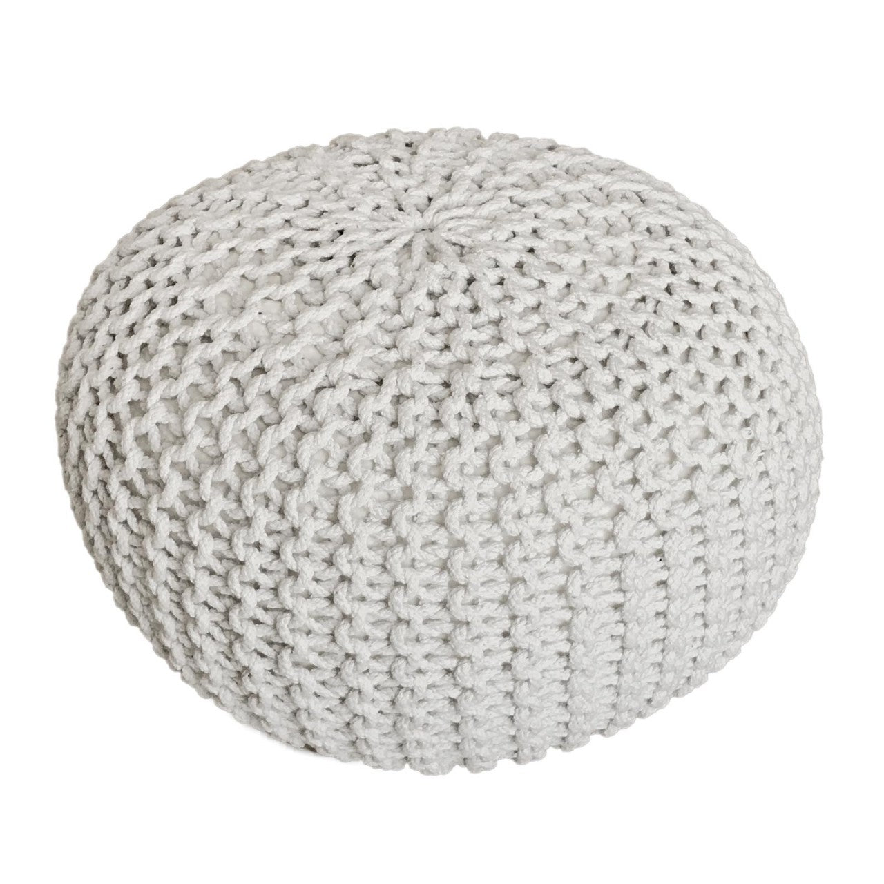 Zitpoef Trine – grofgebreide poef in wit, beige en geel