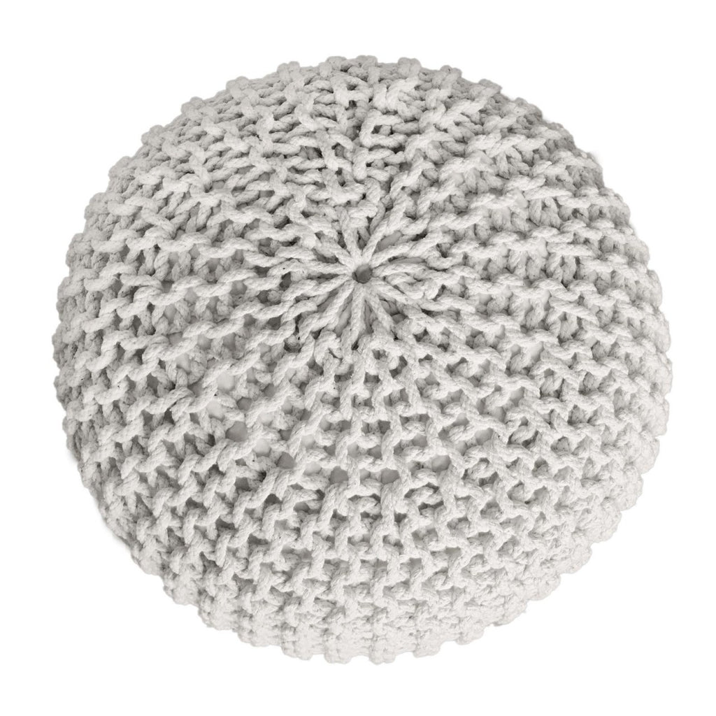Zitpoef Trine – grofgebreide poef in wit, beige en geel