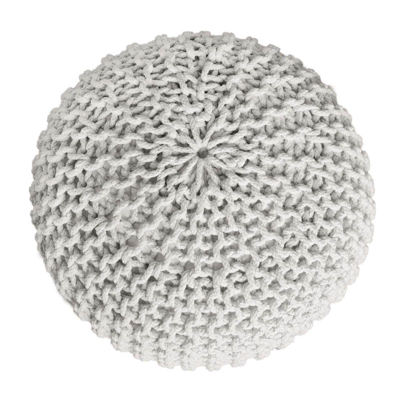 Zitpoef Trine – grofgebreide poef in wit, beige en geel