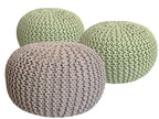 Zitpoef Sienna – grofgebreide pouf van gerecycled katoen in neon-beige mix