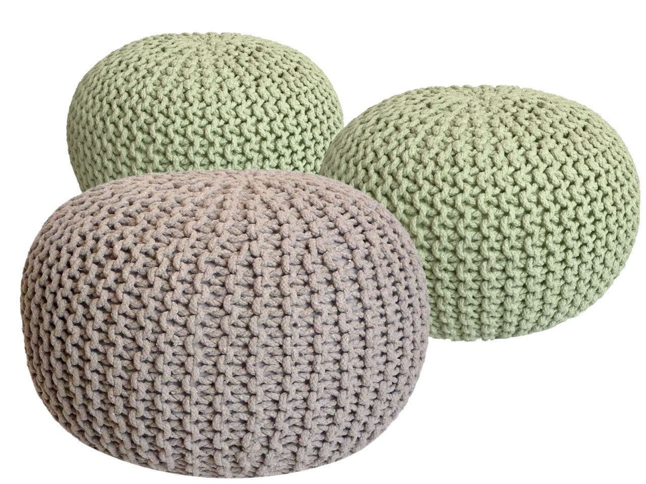 Zitpoef Sienna – grofgebreide pouf van gerecycled katoen in neon-beige mix