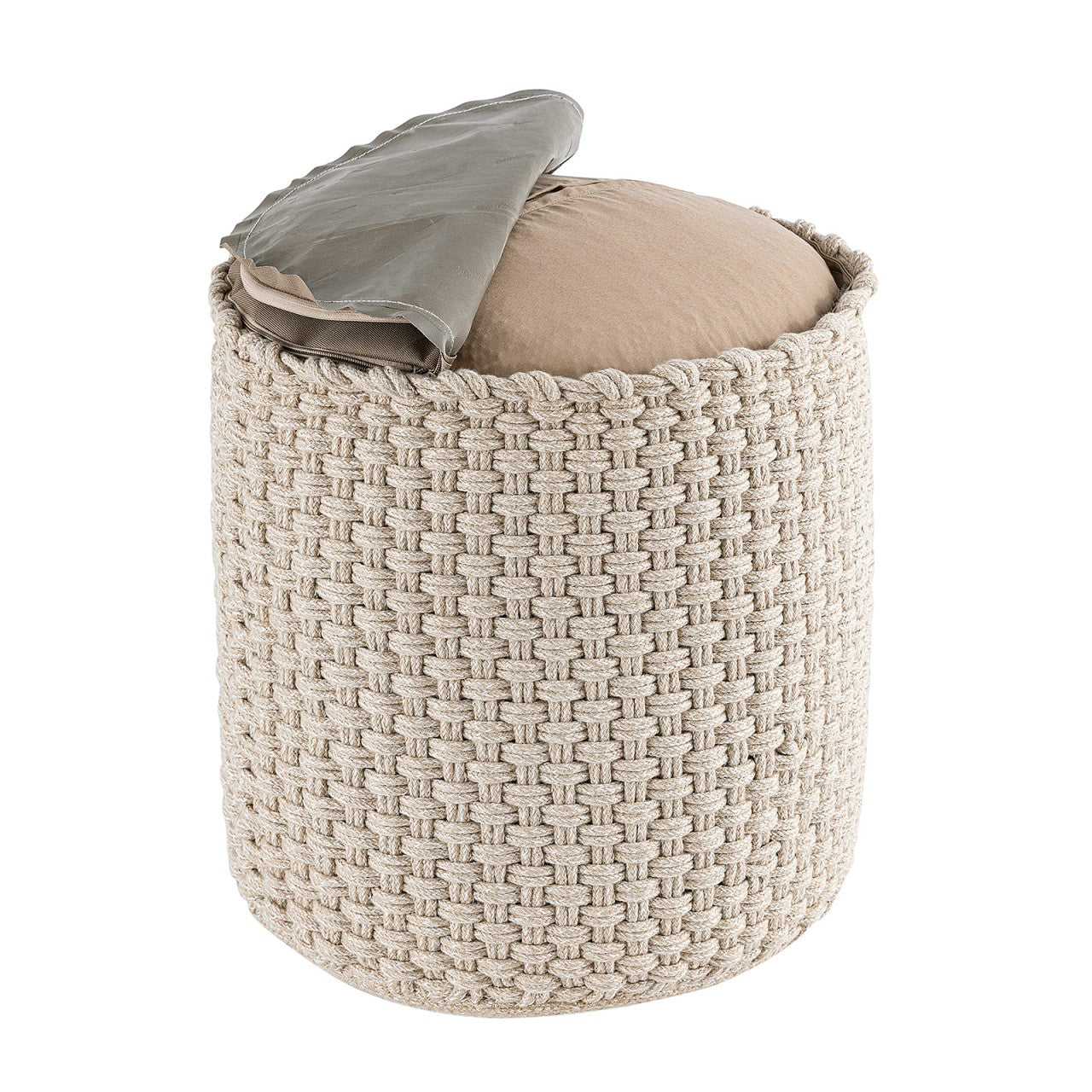 Zitpoef Merino – gerecycled kunststof poef in gebreide look
