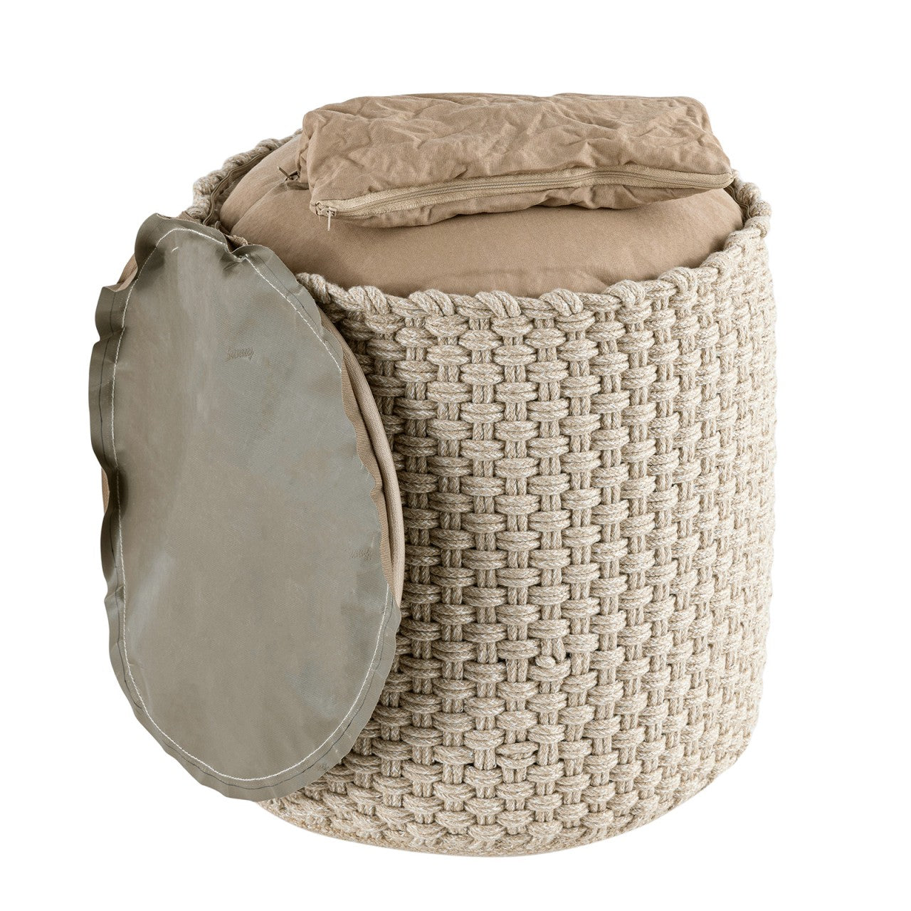 Zitpoef Merino – gerecycled kunststof poef in gebreide look
