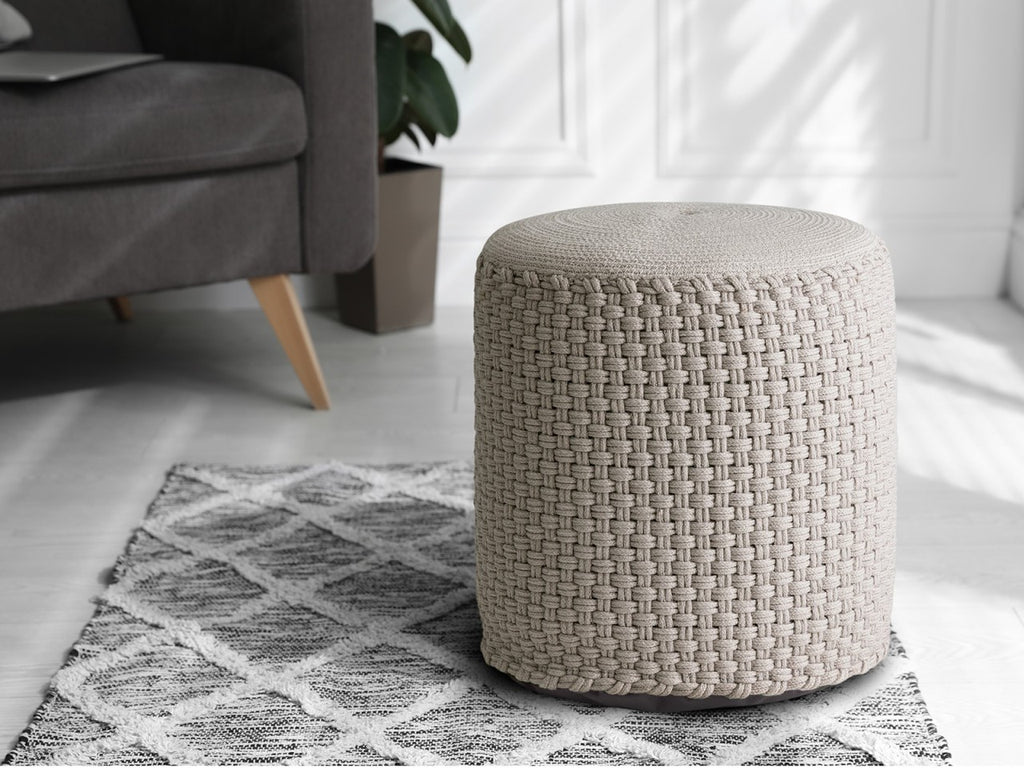 Merino pouf – water-resistant pouf made of recycled plastic in silver-grey