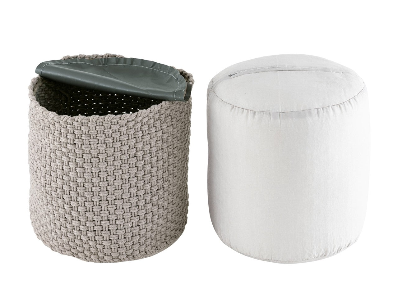 Merino pouf – water-resistant pouf made of recycled plastic in silver-grey