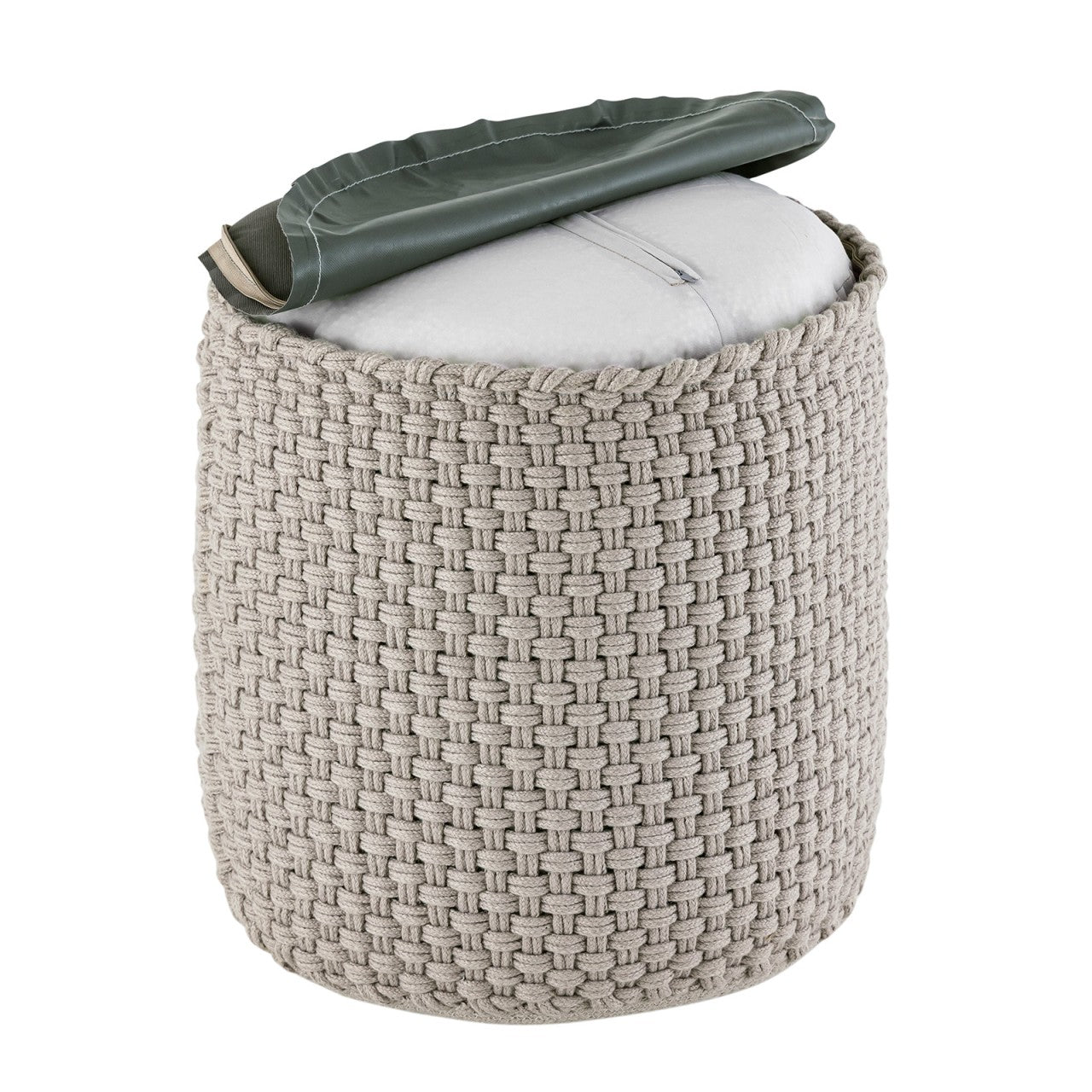 Merino pouf – water-resistant pouf made of recycled plastic in silver-grey
