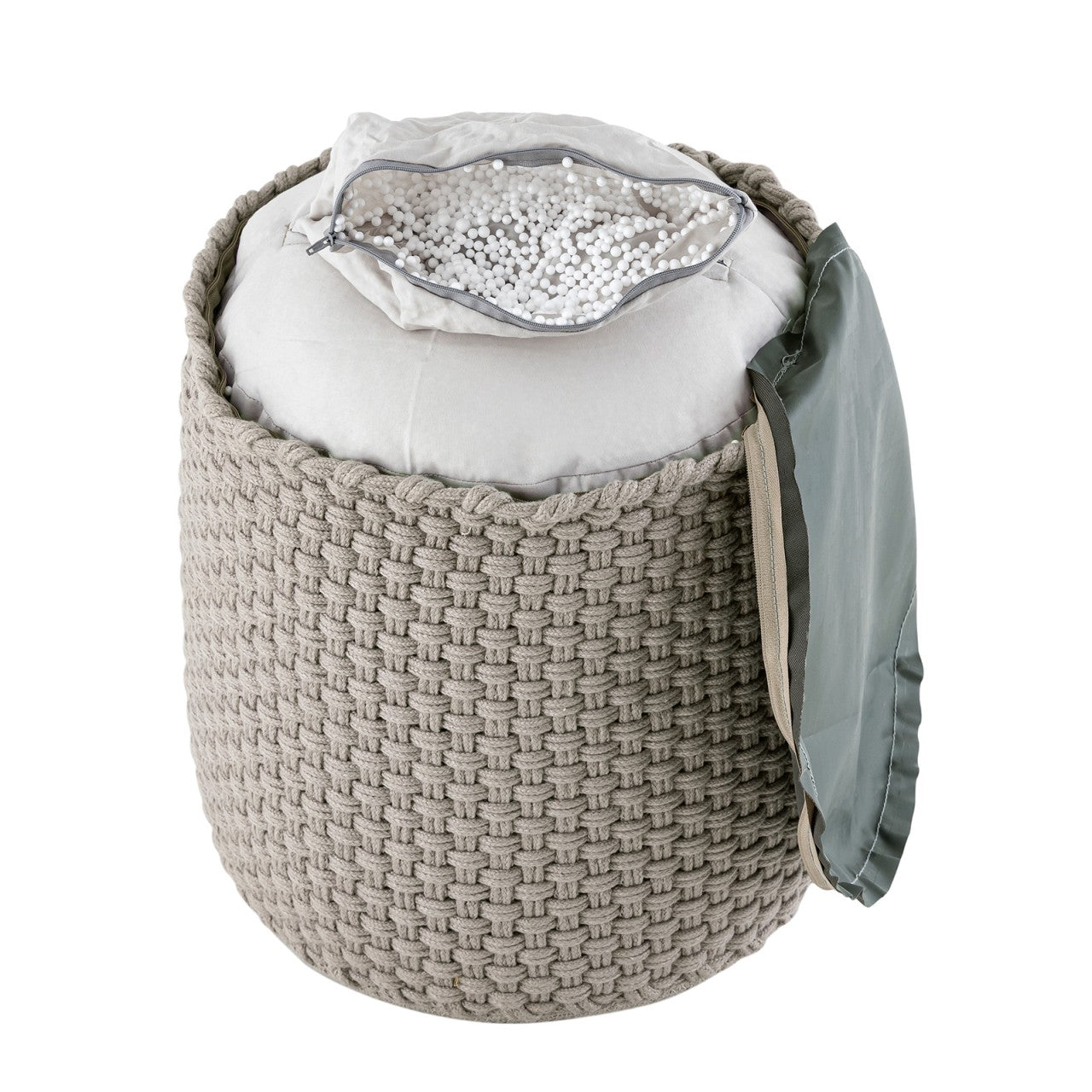 Merino pouf – water-resistant pouf made of recycled plastic in silver-grey