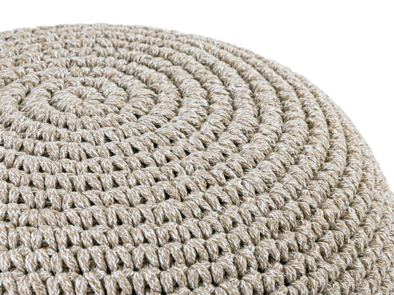 Zitpoef Mohair – handgemaakte ronde poef van gerecycled katoen in natuurtonen