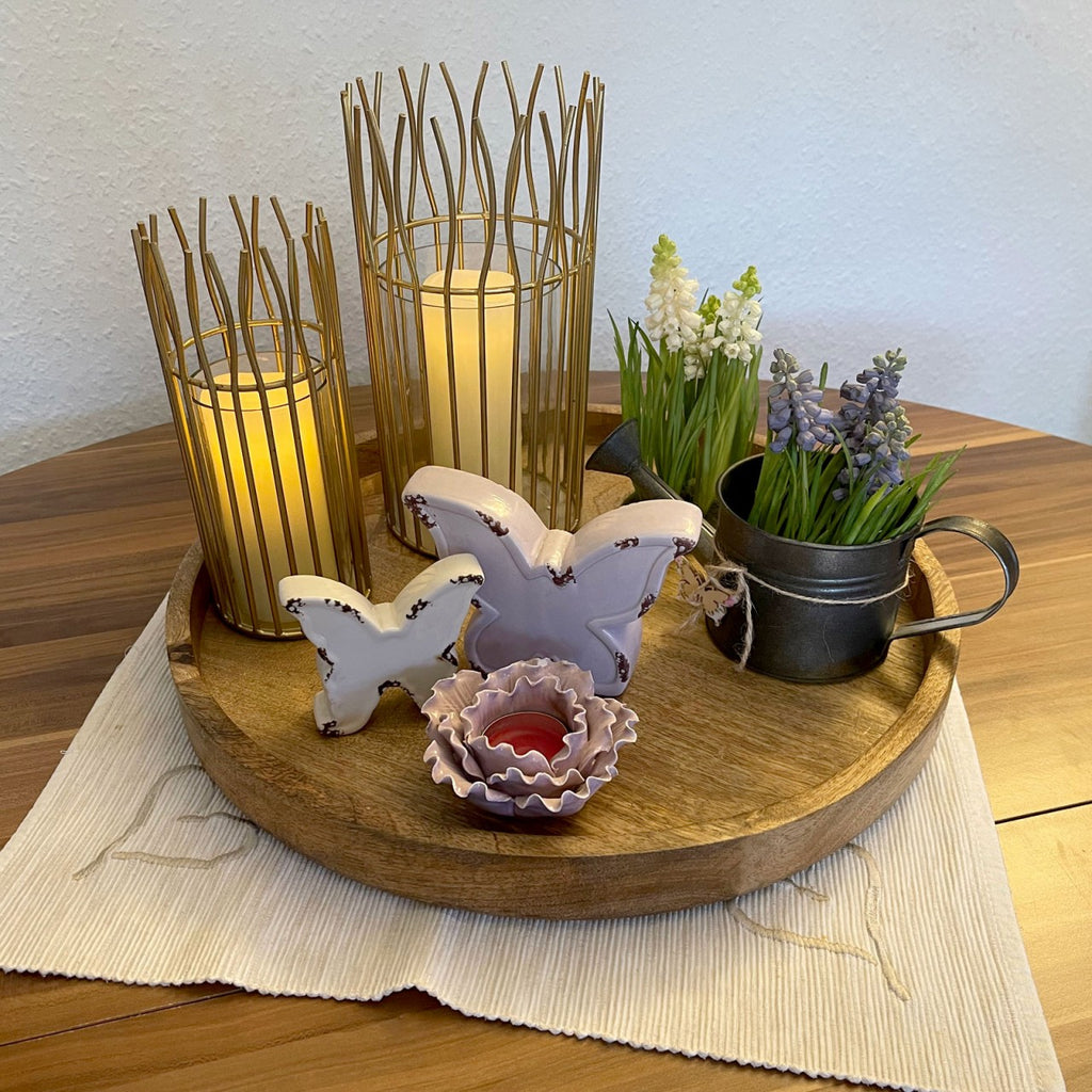 Romantic Lantern Set – handmade in gold with glass insert