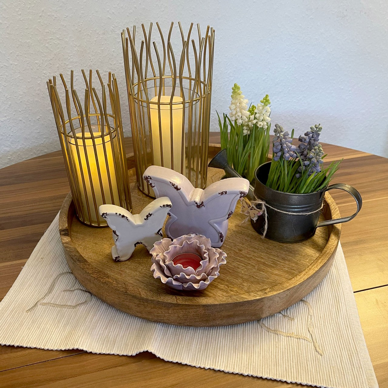 Romantic Lantern Set – handmade in gold with glass insert