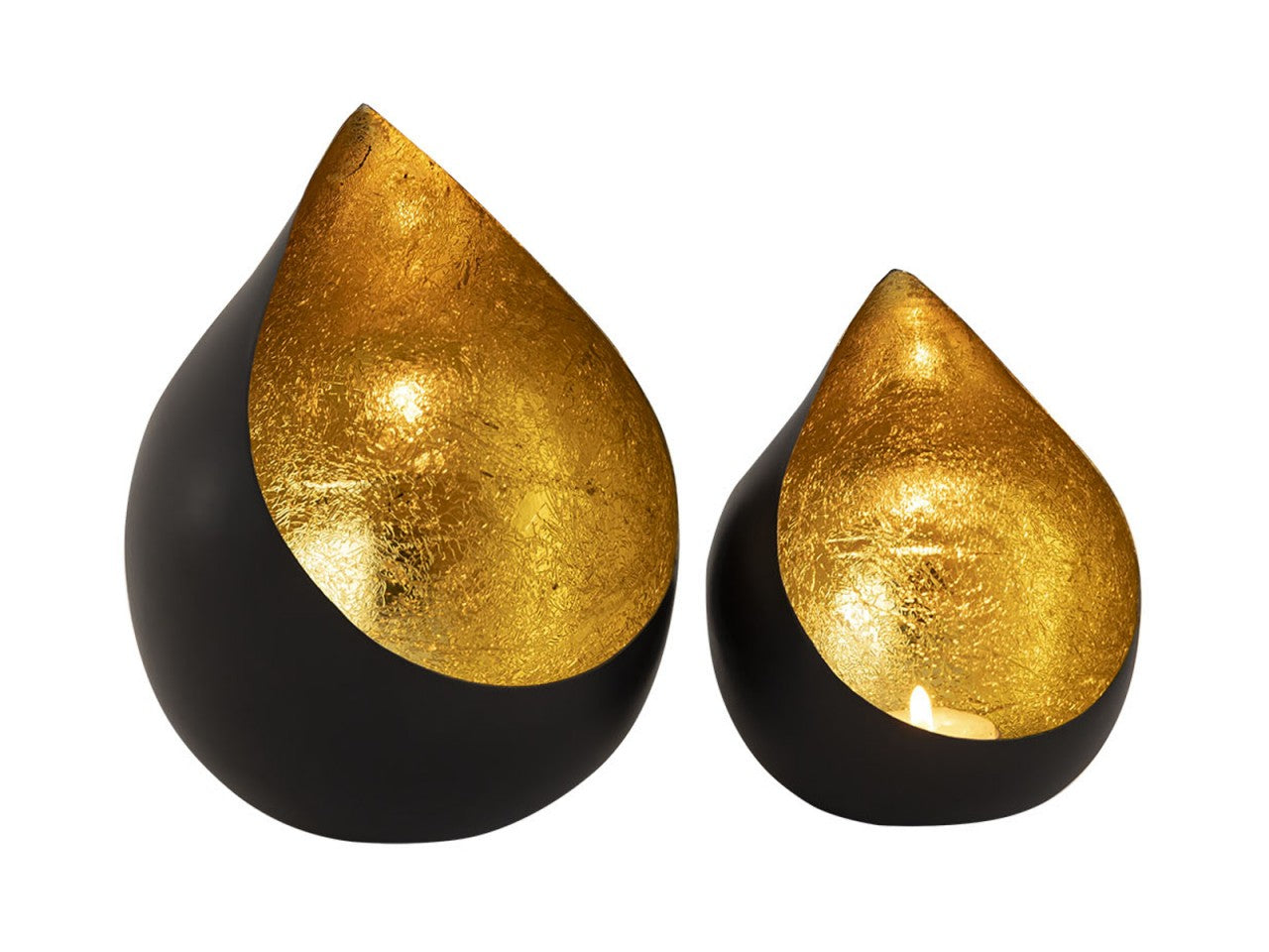 Romy candle holder set – drop-shaped matte black and gold
