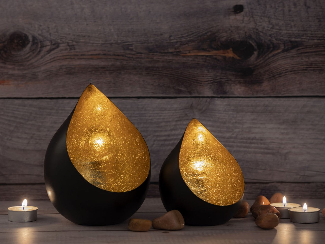 Romy candle holder set – drop-shaped matte black and gold