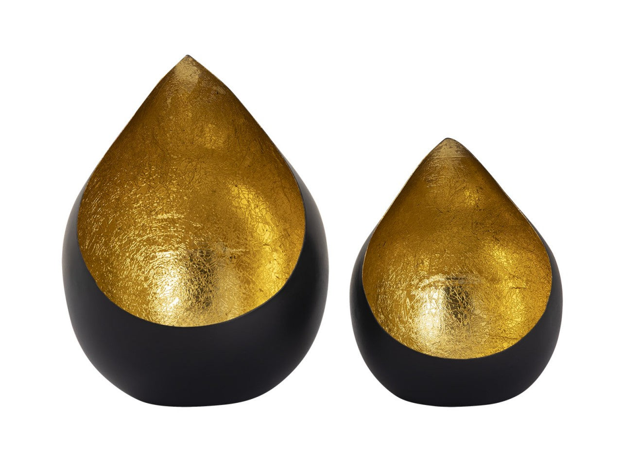 Romy candle holder set – drop-shaped matte black and gold