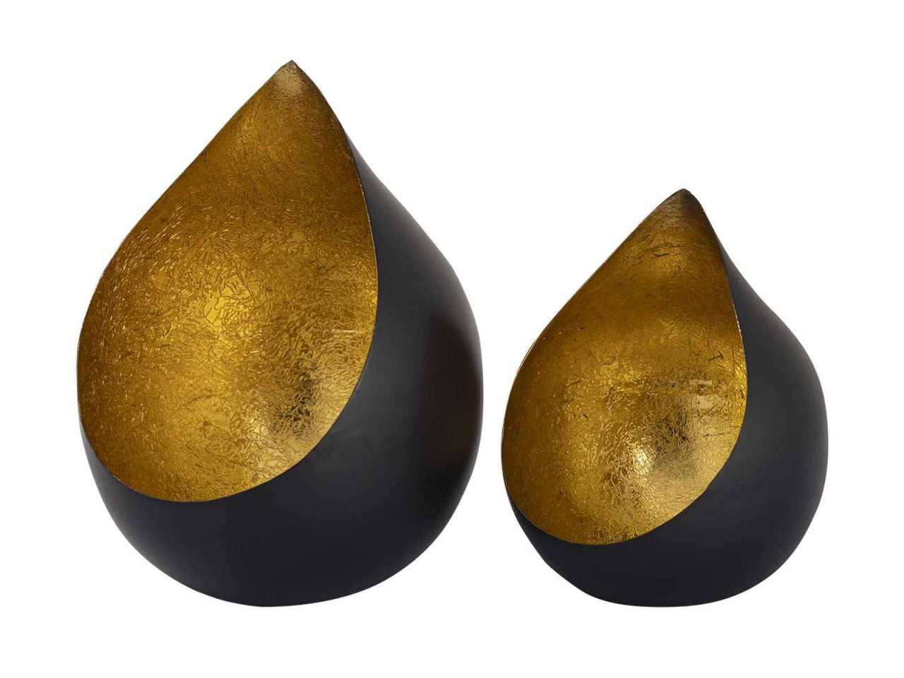 Romy candle holder set – drop-shaped matte black and gold
