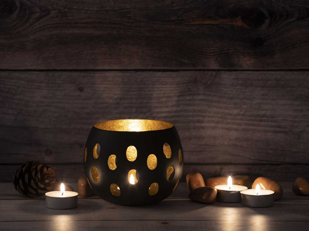 Florina tea light holder set – handmade in black and gold