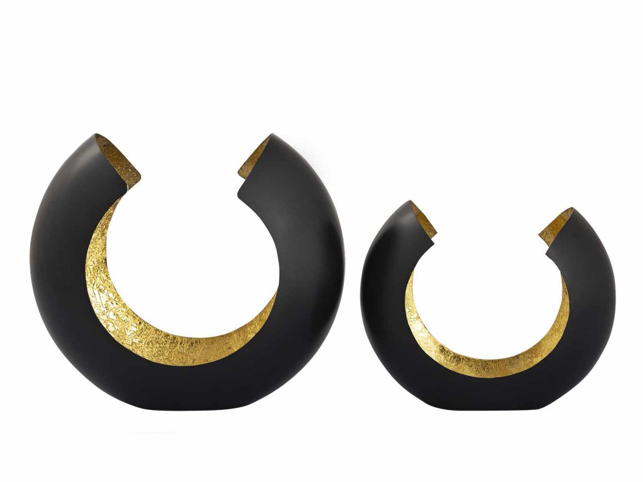 Omega candle holder set – handmade metal in matte black with gold