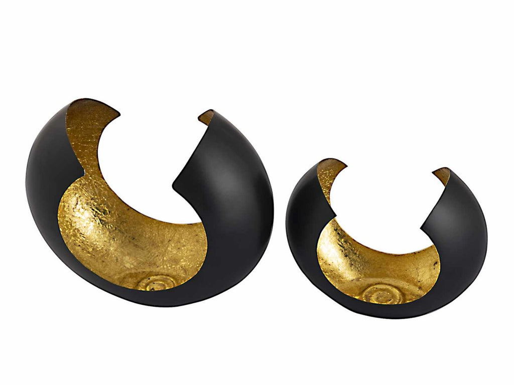 Omega candle holder set – handmade metal in matte black with gold