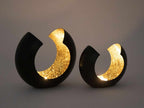 Omega candle holder set – handmade metal in matte black with gold