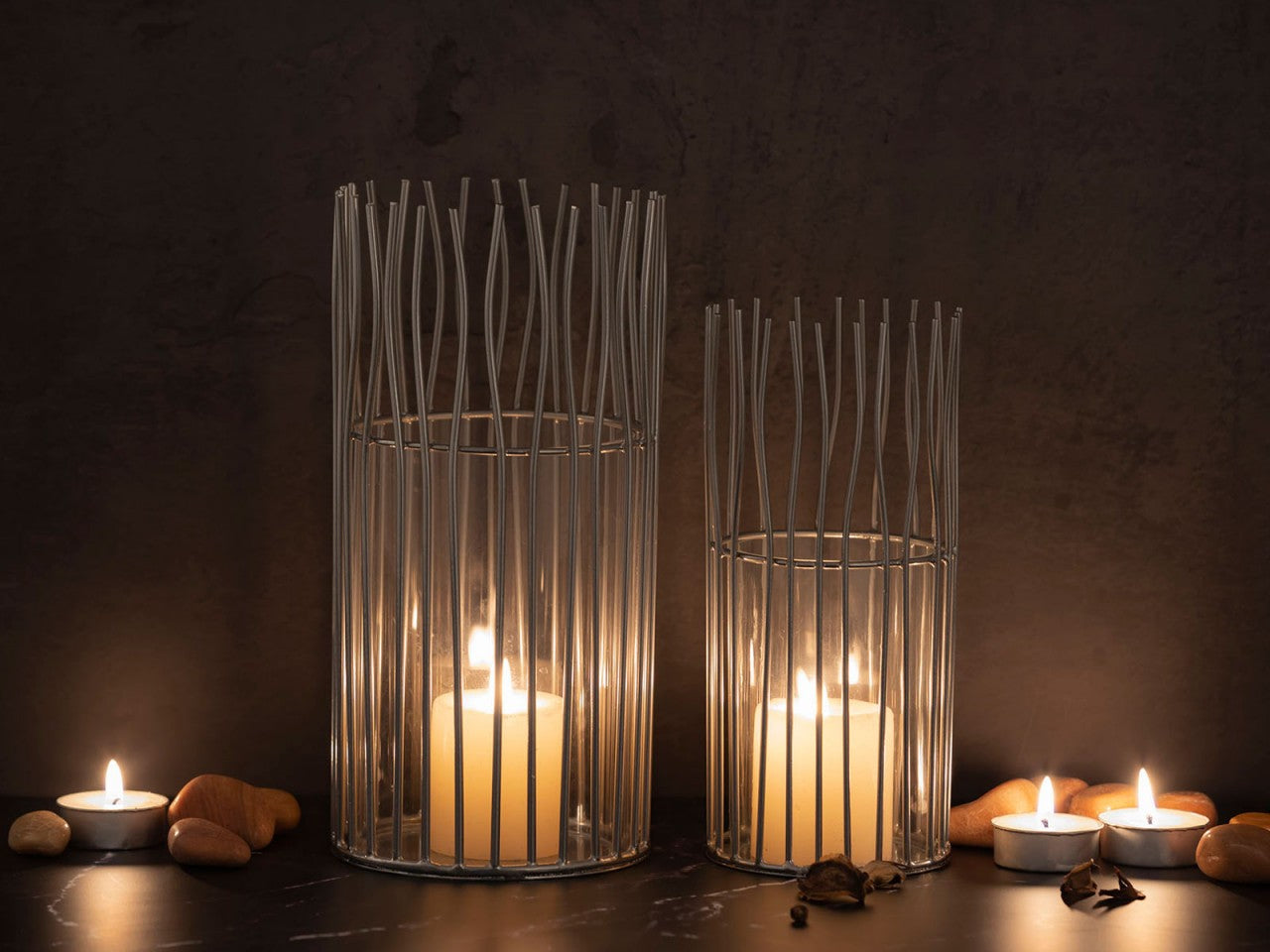 Loft Lantern Set – handmade silver candle holders