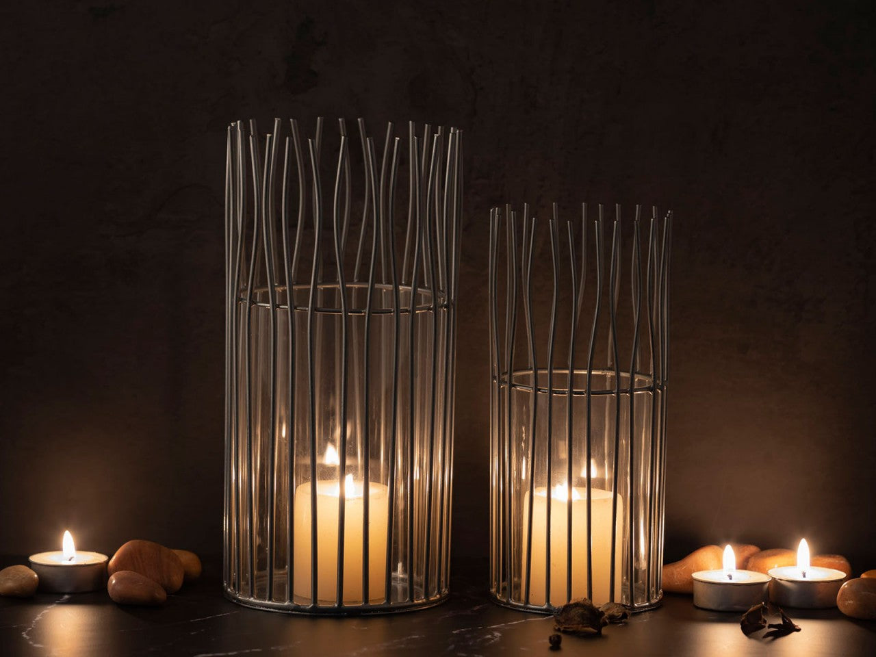 Loft Lantern Set – handmade silver candle holders