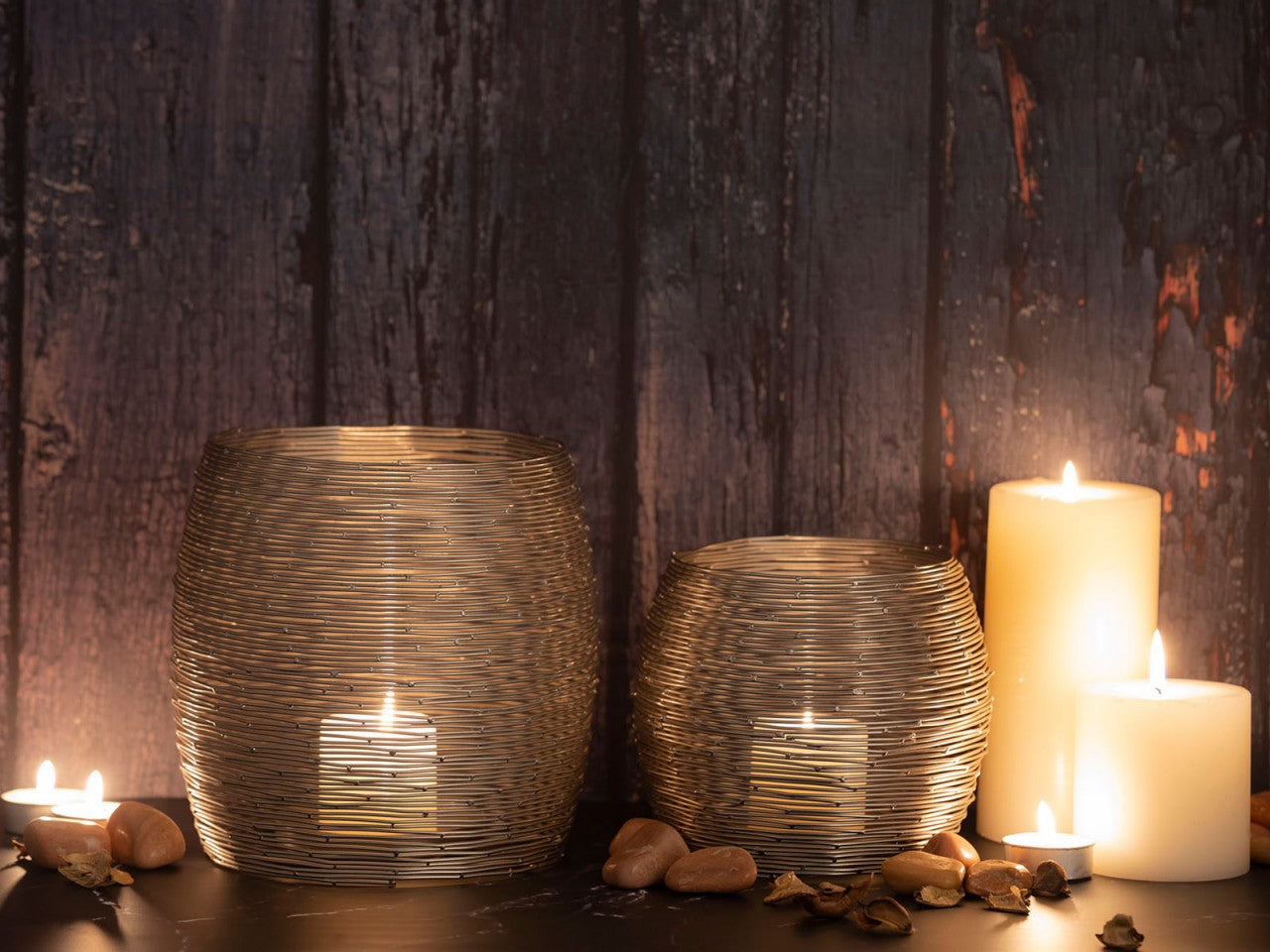 Paris tea light holder set – handmade aluminum in silver