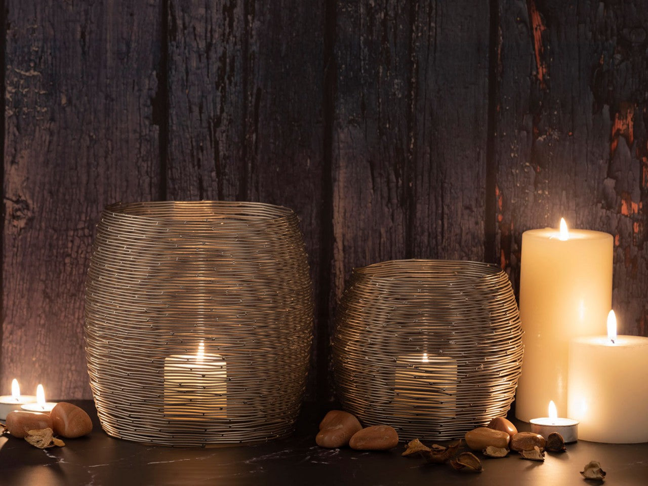 Paris tea light holder set – handmade aluminum in silver