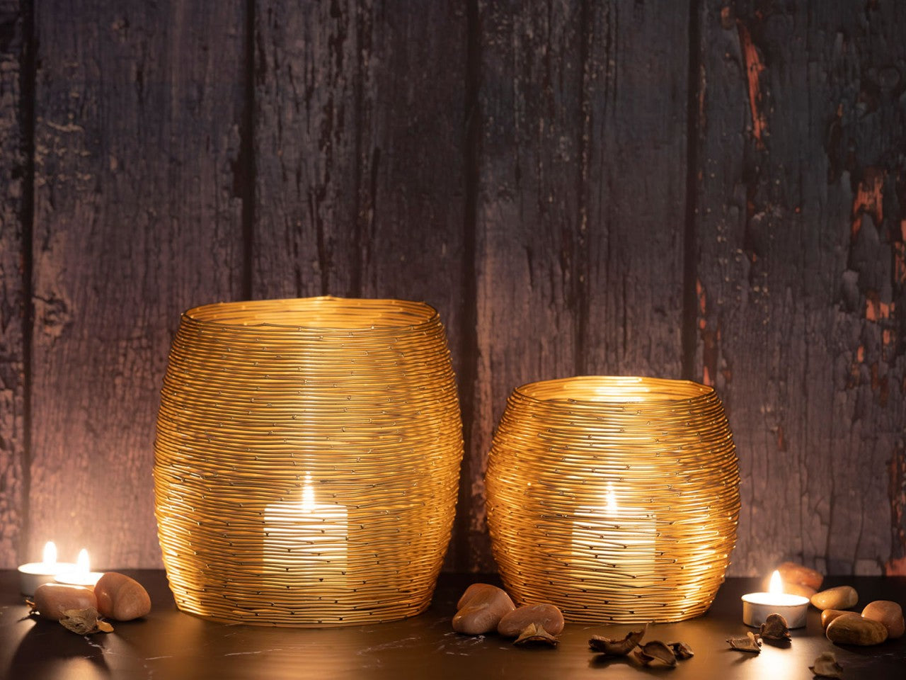 Paris Tea Light Holder Set – Handmade Aluminum Holders in Gold