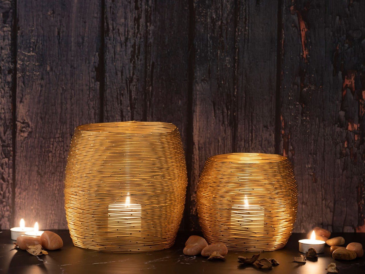 Paris Tea Light Holder Set – Handmade Aluminum Holders in Gold