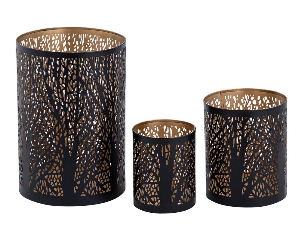 Forest candle holder – handmade metal system in black and gold